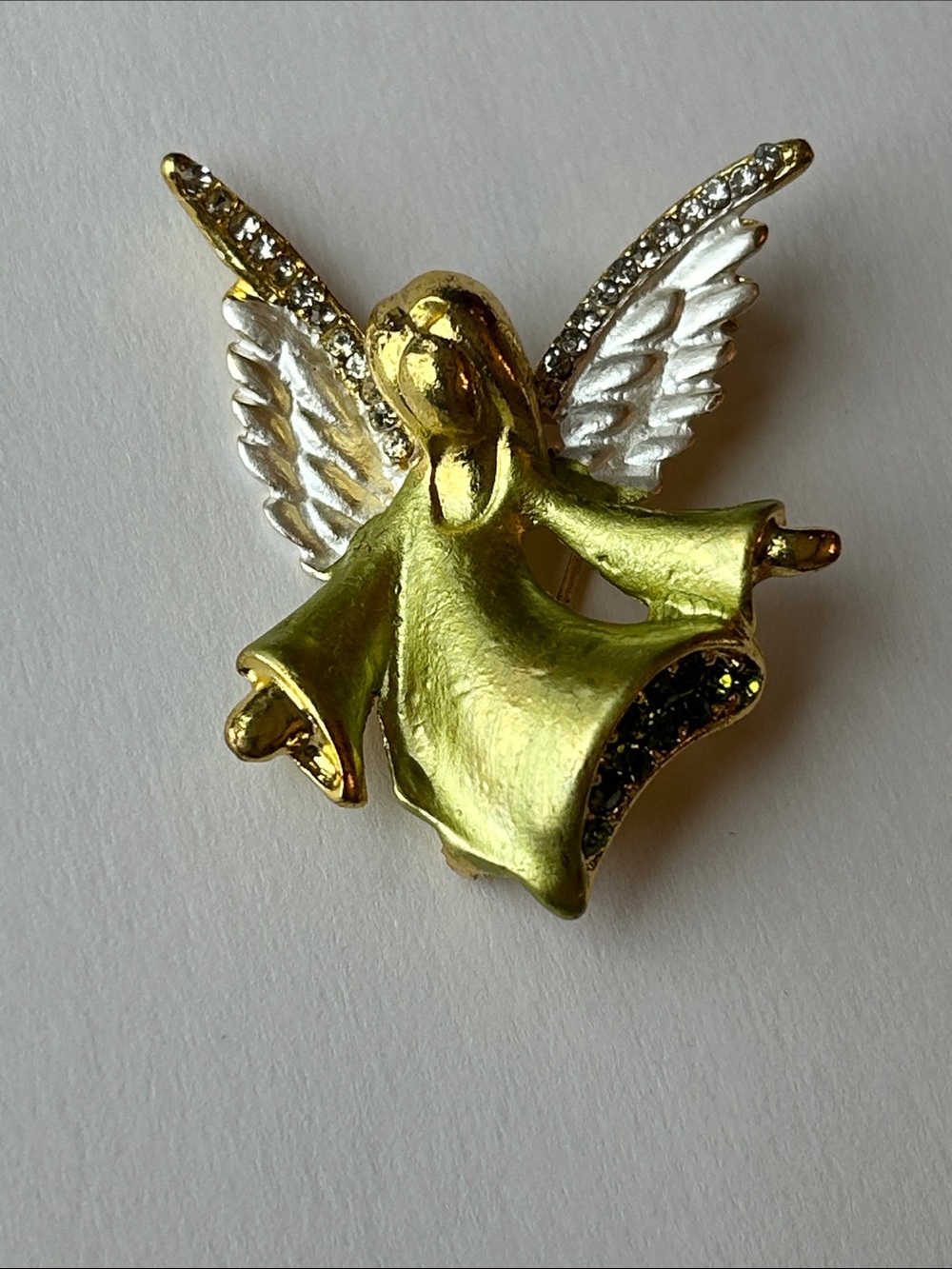 Gold-Tone Green Angel Wing Brooch by